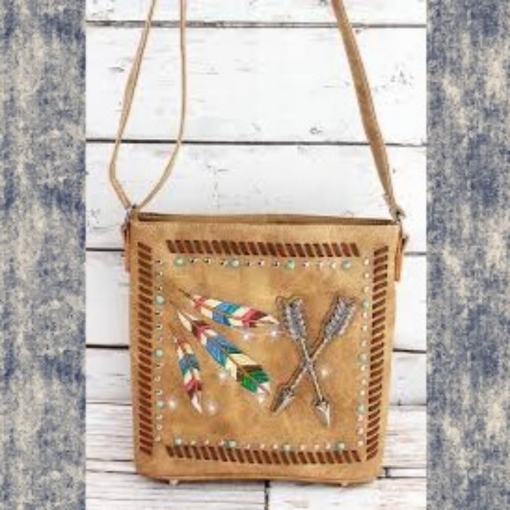 Boho embroidered Country Cow Girl Chic South Western vegan Faux Leather Bag